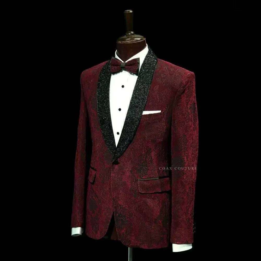 Men'S Formal Wear No Suit - Dark Red Formal Men Suits Jacquard