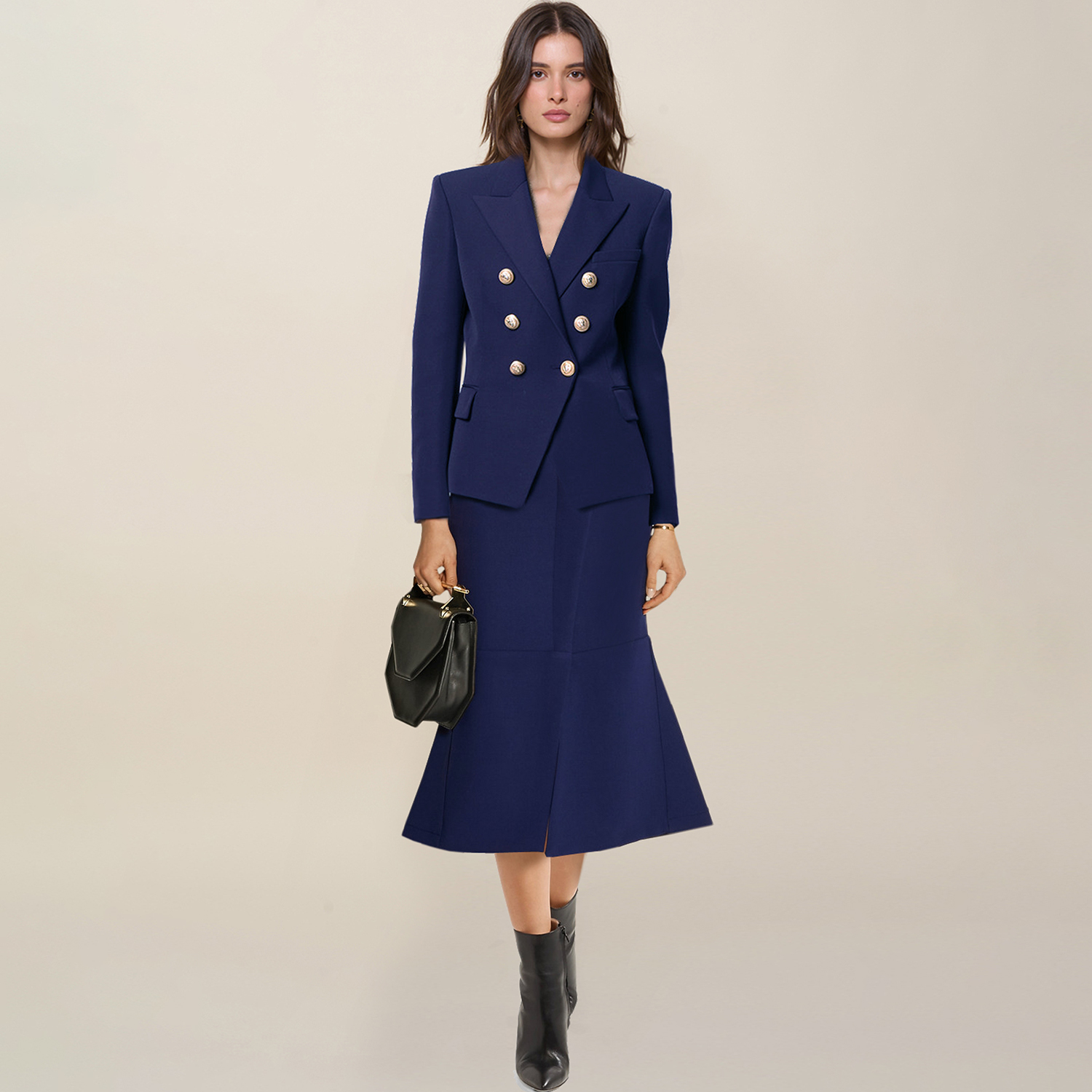 Double Breasted Blazer - Allingentle Double-Breasted Blazer Skirt Suit Women's