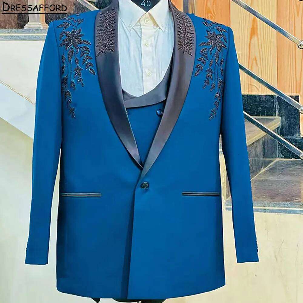 Men'S Formal Wear No Suit - Blue Men Business Appliques Lace Formal