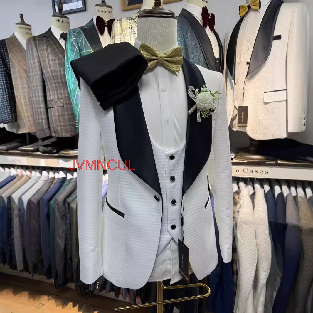 2026 Men's White Jacquard 3 Pi - Men'S Formal Wear For Reception recensie en prijs