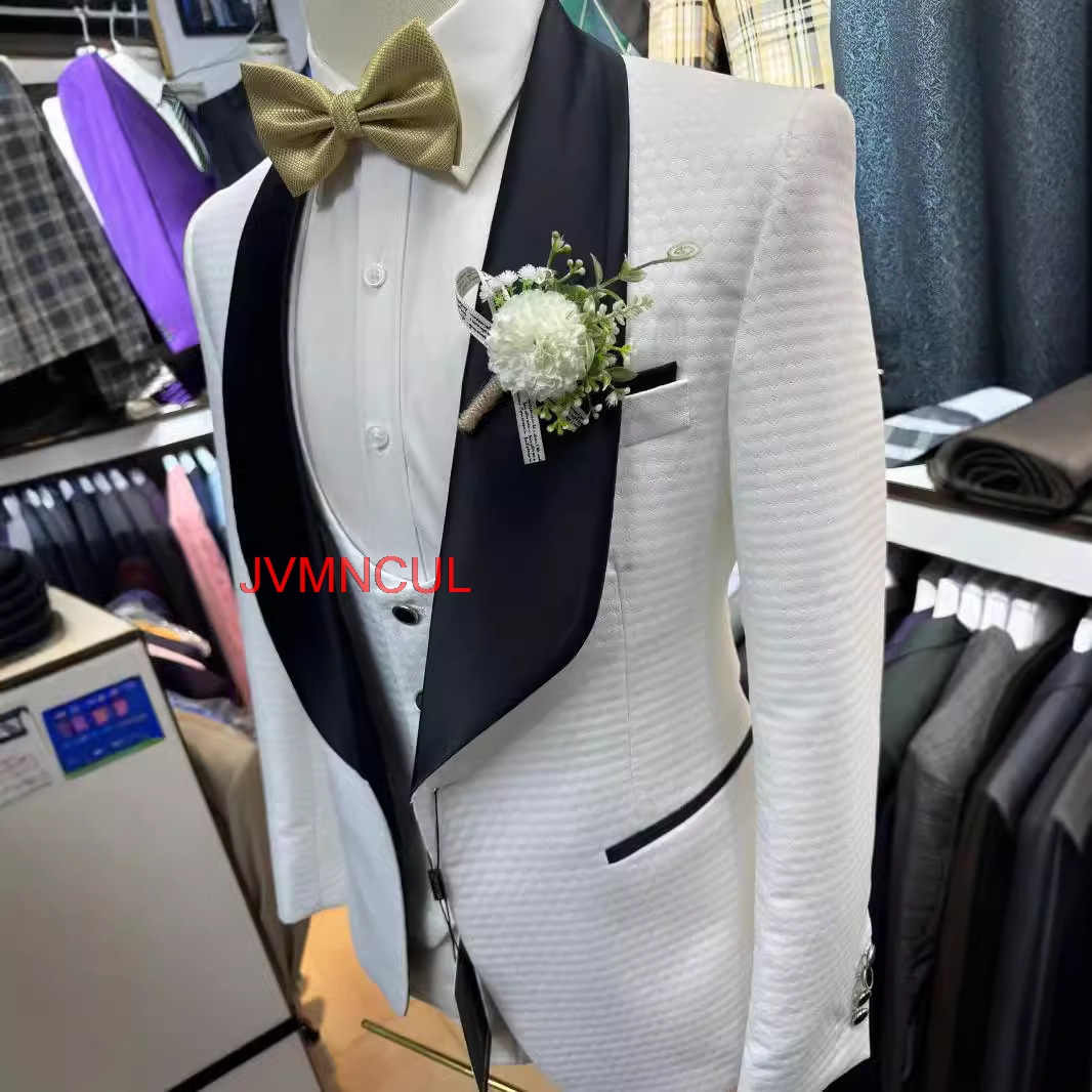 2026 Men's White Jacquard 3 Pi - Men'S Formal Wear For Reception recensie en prijs