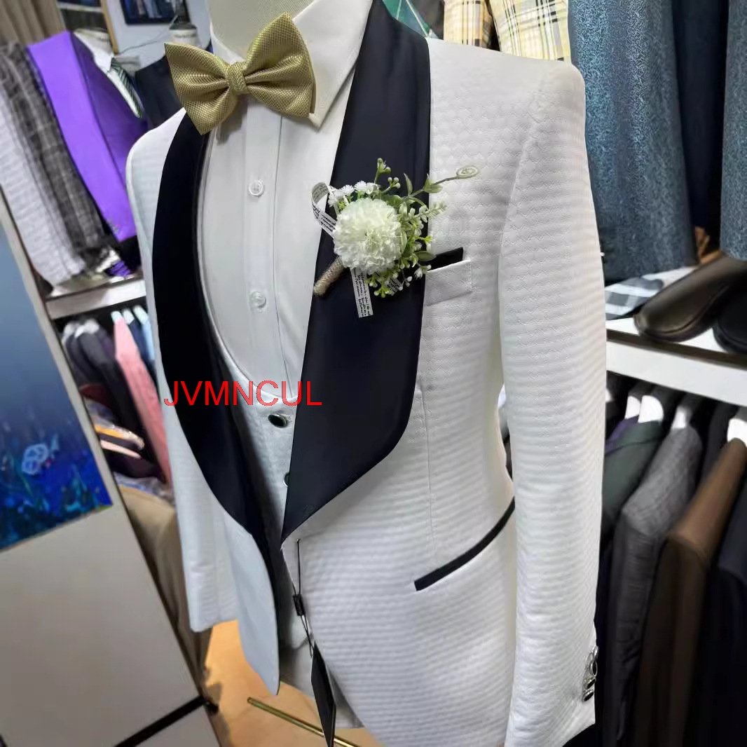 2026 Men's White Jacquard 3 Pi - Men'S Formal Wear For Reception recensie en prijs