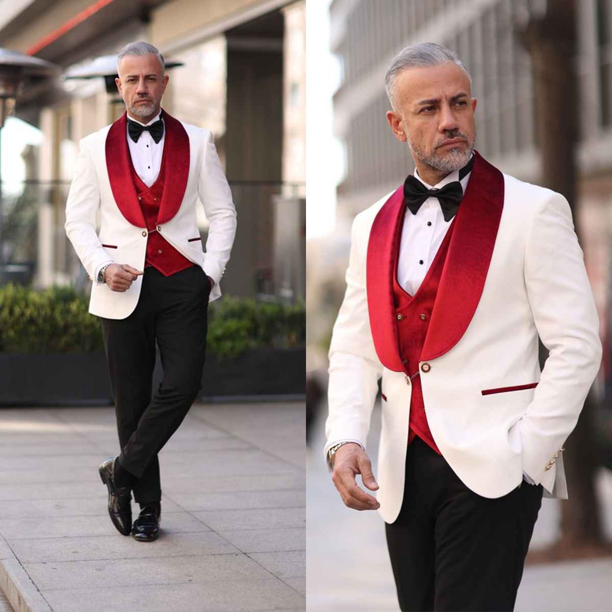 Red White Men Wedding Tuxedos  - Men Formal Wear Modern recensie en prijs