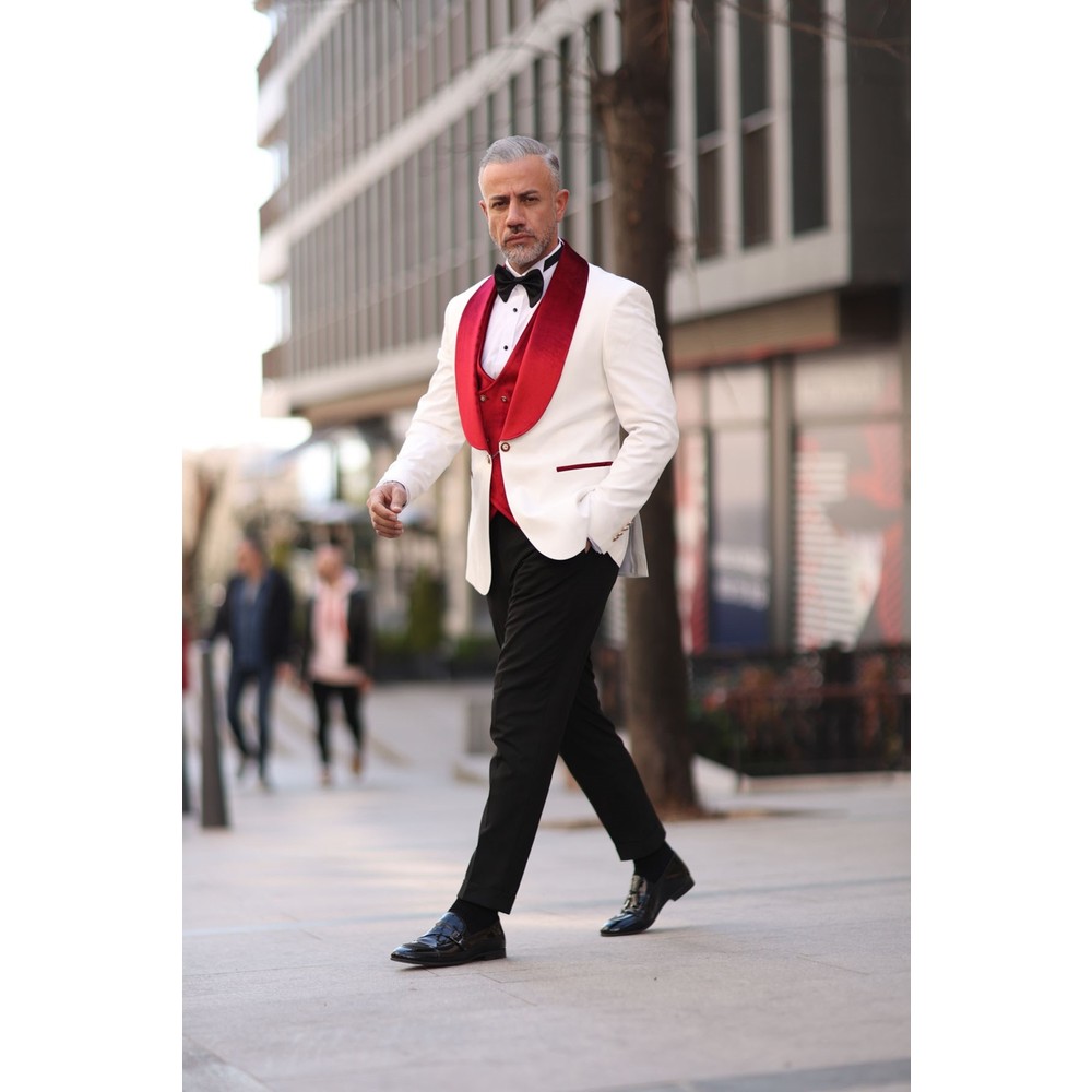 Red White Men Wedding Tuxedos  - Men Formal Wear Modern recensie en prijs