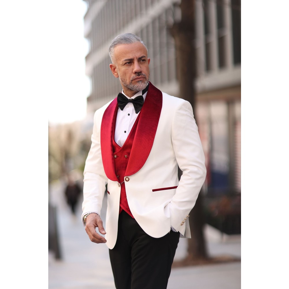 Red White Men Wedding Tuxedos  - Men Formal Wear Modern recensie en prijs