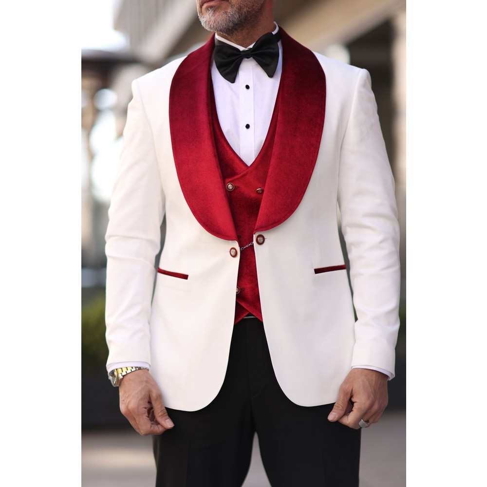 Red White Men Wedding Tuxedos  - Men Formal Wear Modern recensie en prijs